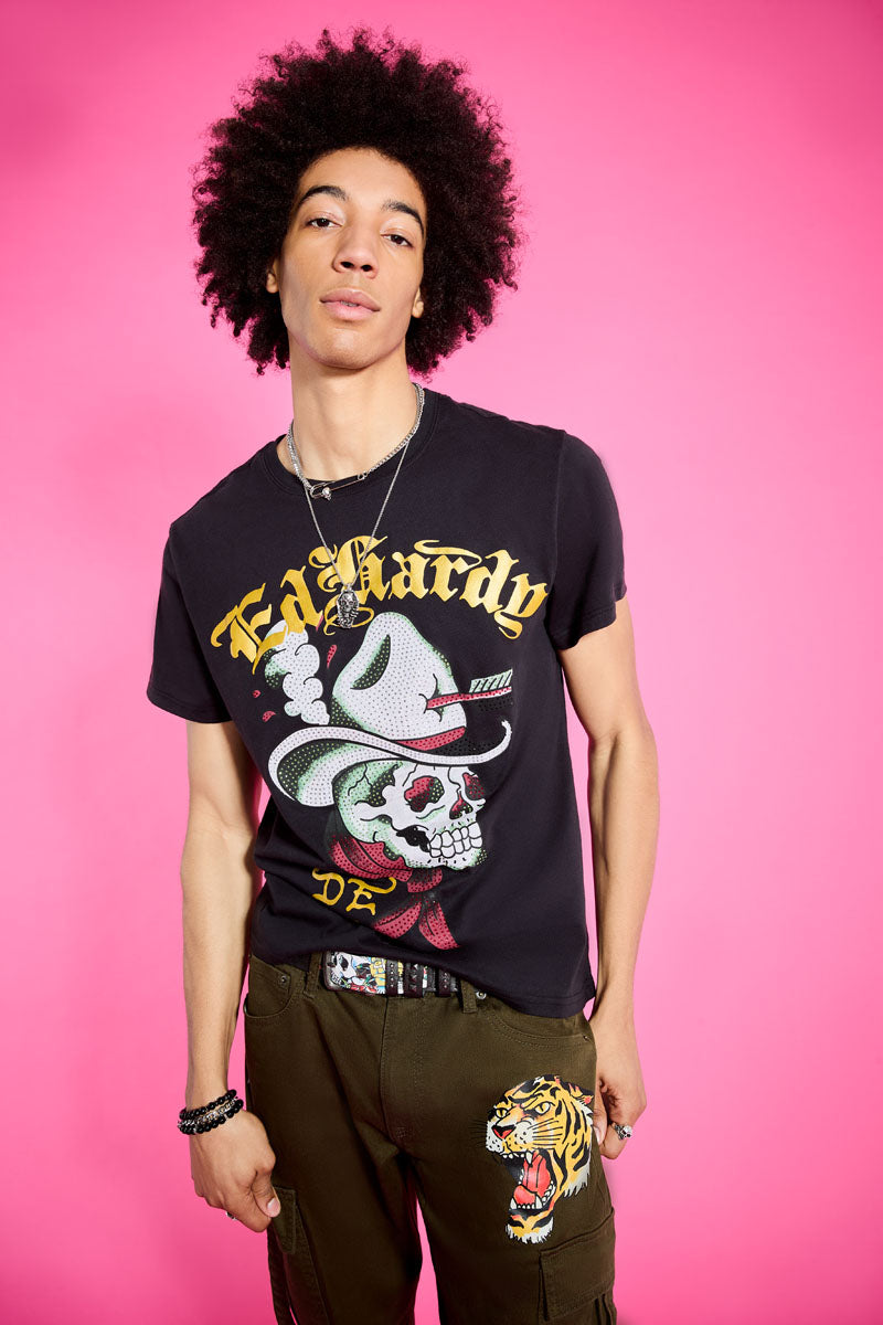 Cowboy Skull Throwback Rhinestone Tee - Image 2