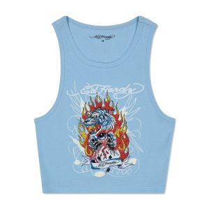 Rhinestone Fire Tiger Rib Knit Tank